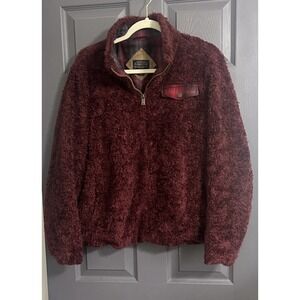 Pendleton Women's L Red Fuzzy Sherpa Full Zip Plaid Accents Lined‎ Cozy Jacket